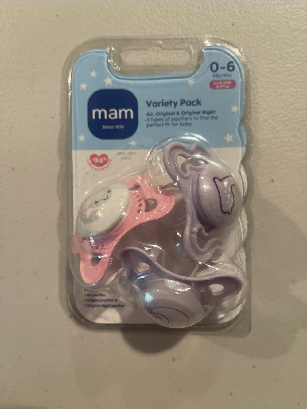 mam Variety Pack Pacifiers for Babies 0-6 Months - Pink & Light Purple